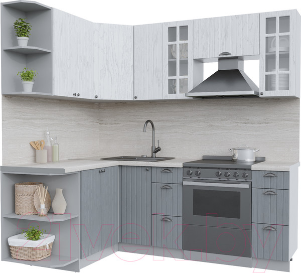 Изображение товара Кухонный гарнитур Интерлиния Берес 1.5x2.1 левая (дуб полярный/дуб серый/травертин серый)