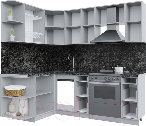 Изображение товара Кухонный гарнитур Интерлиния Берес 1.5x2.2 левая (дуб полярный/дуб серый/травертин серый)