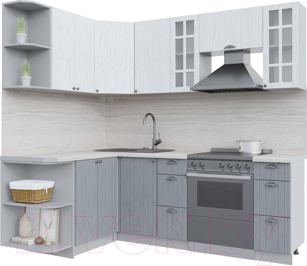 Изображение товара Кухонный гарнитур Интерлиния Берес 1.5x2.2 левая (дуб полярный/дуб серый/травертин серый)