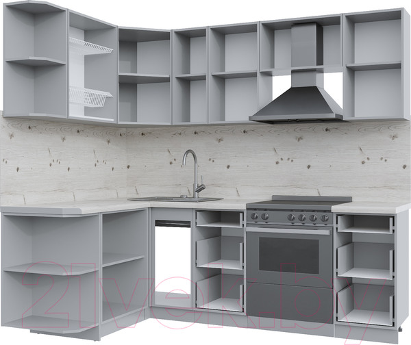 Изображение товара Кухонный гарнитур Интерлиния Берес 1.5x2.3 левая (дуб полярный/дуб серый/травертин серый)
