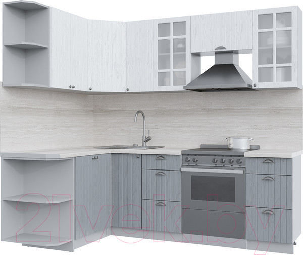 Изображение товара Кухонный гарнитур Интерлиния Берес 1.5x2.3 левая (дуб полярный/дуб серый/травертин серый)