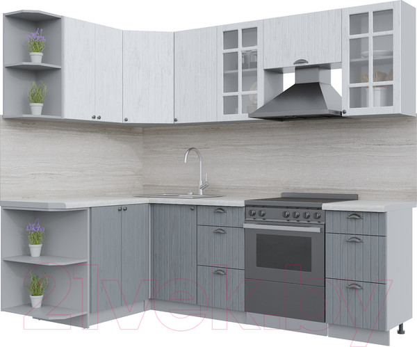 Изображение товара Кухонный гарнитур Интерлиния Берес 1.5x2.4 левая (дуб полярный/дуб серый/травертин серый)
