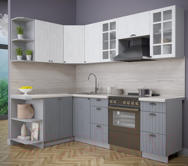 Изображение товара Кухонный гарнитур Интерлиния Берес 1.5x2.4 левая (дуб полярный/дуб серый/травертин серый)