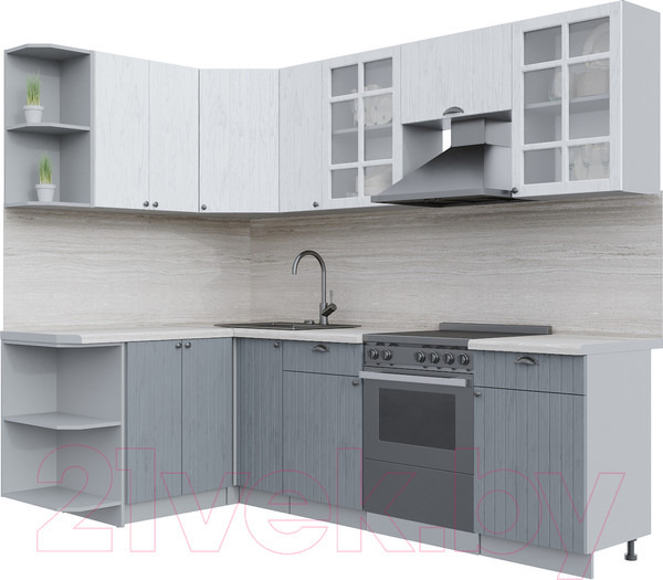 Изображение товара Кухонный гарнитур Интерлиния Берес 1.5x2.5 левая (дуб полярный/дуб серый/травертин серый)