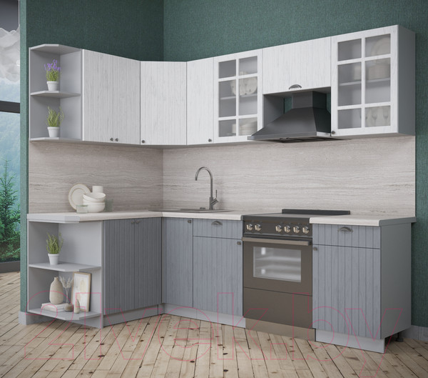 Изображение товара Кухонный гарнитур Интерлиния Берес 1.5x2.5 левая (дуб полярный/дуб серый/травертин серый)