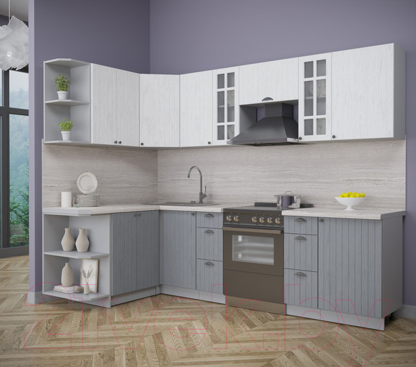 Изображение товара Кухонный гарнитур Интерлиния Берес 1.5x2.7 левая (дуб полярный/дуб серый/травертин серый)