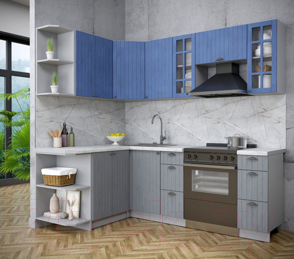 Изображение товара Кухонный гарнитур Интерлиния Берес 1.5x2.2 левая (дуб лазурный/дуб серый/серый каспий)