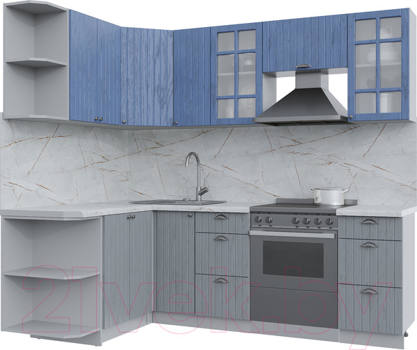 Изображение товара Кухонный гарнитур Интерлиния Берес 1.5x2.3 левая (дуб лазурный/дуб серый/серый каспий)