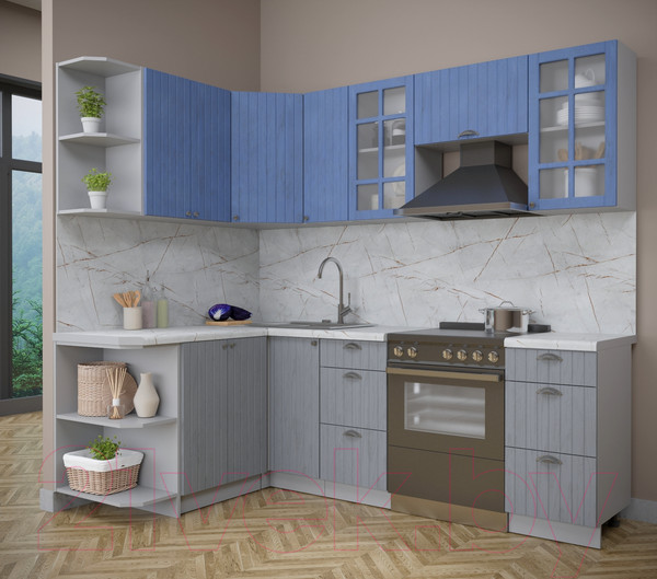 Изображение товара Кухонный гарнитур Интерлиния Берес 1.5x2.3 левая (дуб лазурный/дуб серый/серый каспий)