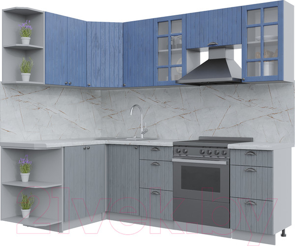 Изображение товара Кухонный гарнитур Интерлиния Берес 1.5x2.4 левая (дуб лазурный/дуб серый/серый каспий)