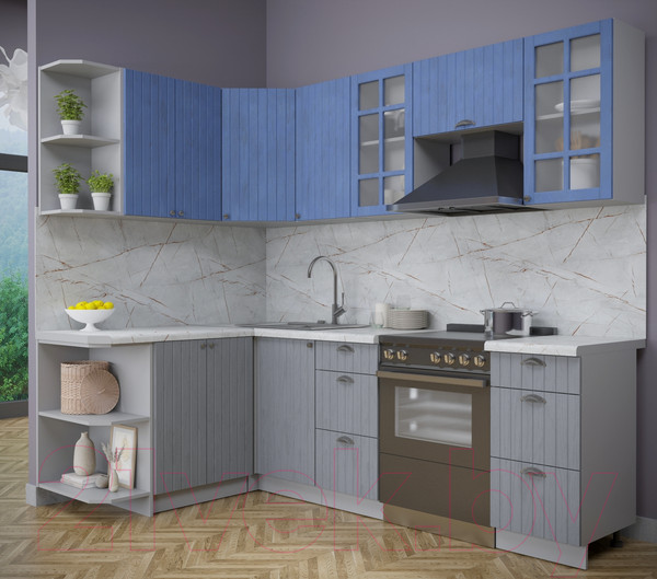 Изображение товара Кухонный гарнитур Интерлиния Берес 1.5x2.4 левая (дуб лазурный/дуб серый/серый каспий)