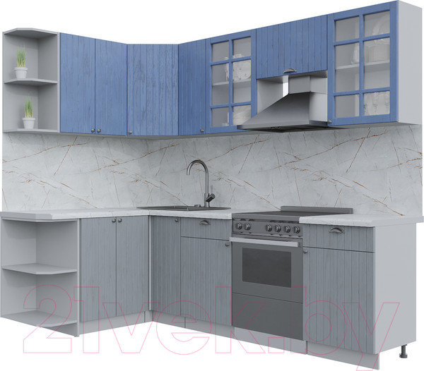 Изображение товара Кухонный гарнитур Интерлиния Берес 1.5x2.5 левая (дуб лазурный/дуб серый/серый каспий)