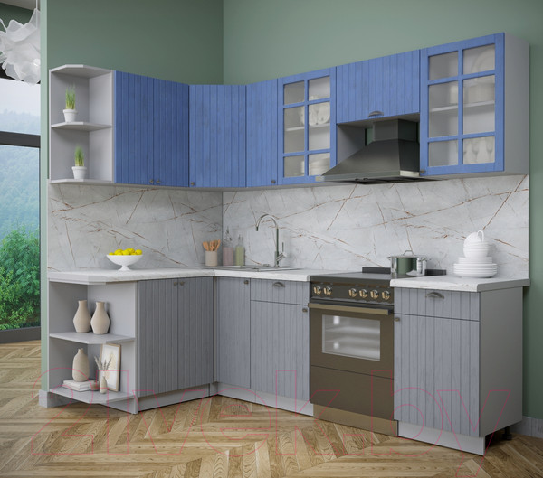 Изображение товара Кухонный гарнитур Интерлиния Берес 1.5x2.5 левая (дуб лазурный/дуб серый/серый каспий)
