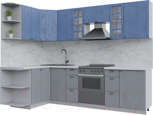 Изображение товара Кухонный гарнитур Интерлиния Берес 1.5x2.7 левая (дуб лазурный/дуб серый/серый каспий)