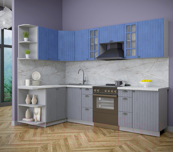 Изображение товара Кухонный гарнитур Интерлиния Берес 1.5x2.7 левая (дуб лазурный/дуб серый/серый каспий)