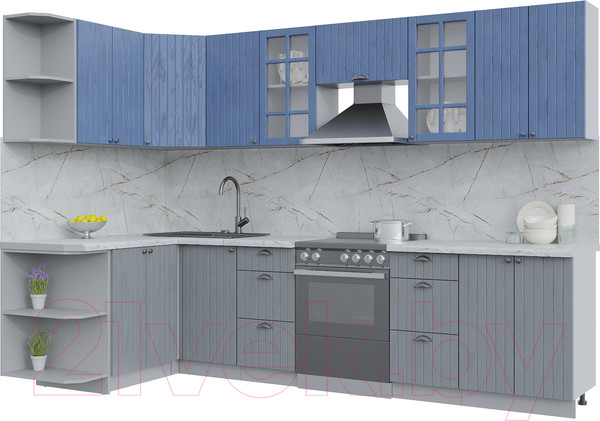 Изображение товара Кухонный гарнитур Интерлиния Берес 1.5x3.0 левая (дуб лазурный/дуб серый/серый каспий)