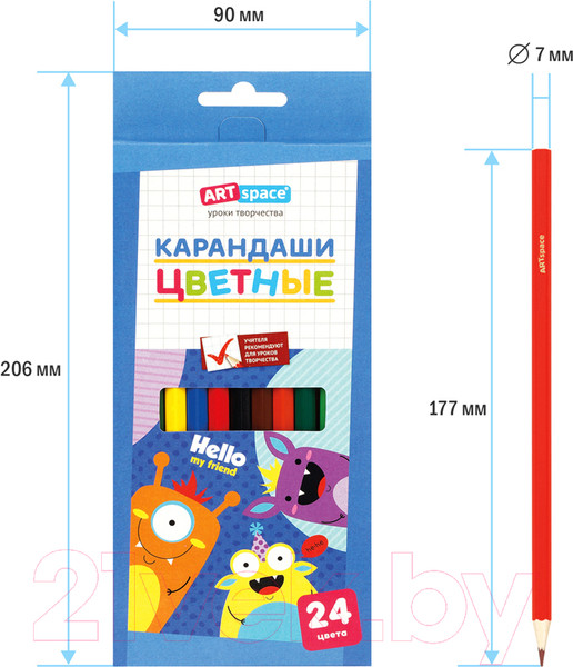 Изображение товара Набор цветных карандашей ArtSpace Монстрики / CP_41032 (24цв)