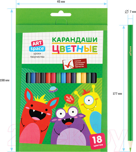 Изображение товара Набор цветных карандашей ArtSpace Монстрики / CP_41031 (18цв)