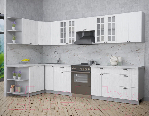 Изображение товара Кухонный гарнитур Интерлиния Берес 1.5x3.3 левая (дуб полярный/серый каспий)