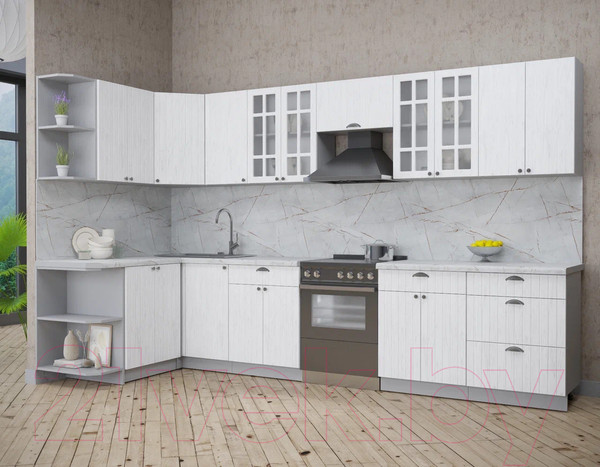 Изображение товара Кухонный гарнитур Интерлиния Берес 1.5x3.4 левая (дуб полярный/серый каспий)