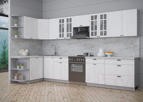 Изображение товара Кухонный гарнитур Интерлиния Берес 1.5x3.6 левая (дуб полярный/серый каспий)