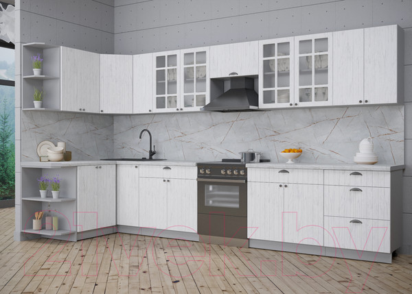 Изображение товара Кухонный гарнитур Интерлиния Берес 1.5x3.7 левая (дуб полярный/серый каспий)