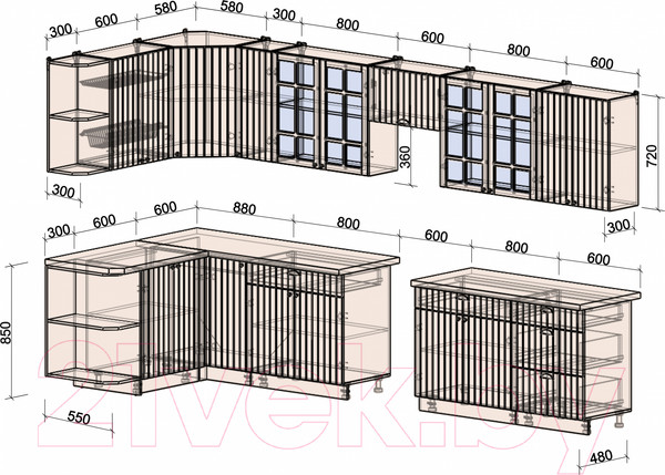 Изображение товара Кухонный гарнитур Интерлиния Берес 1.5x3.7 левая (дуб снежный/серый каспий)