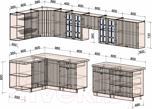 Изображение товара Кухонный гарнитур Интерлиния Берес 1.5x3.6 левая (дуб снежный/серый каспий)