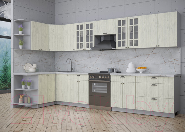 Изображение товара Кухонный гарнитур Интерлиния Берес 1.5x3.6 левая (дуб снежный/серый каспий)