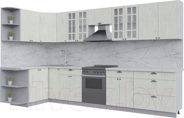 Изображение товара Кухонный гарнитур Интерлиния Берес 1.5x3.5 левая (дуб снежный/серый каспий)