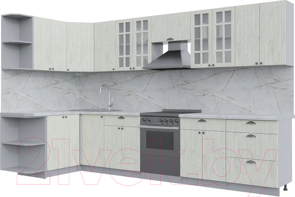 Изображение товара Кухонный гарнитур Интерлиния Берес 1.5x3.4 левая (дуб снежный/серый каспий)