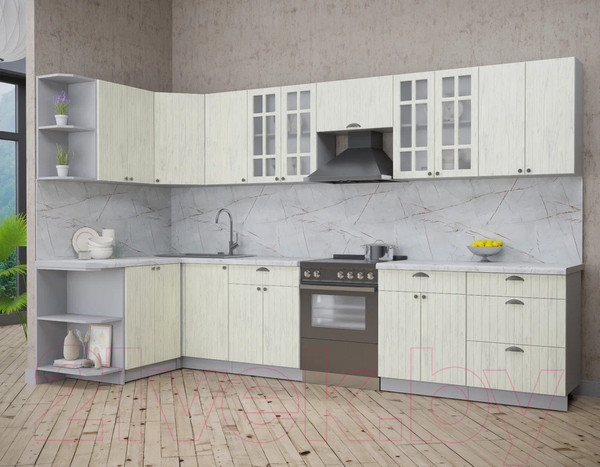 Изображение товара Кухонный гарнитур Интерлиния Берес 1.5x3.4 левая (дуб снежный/серый каспий)