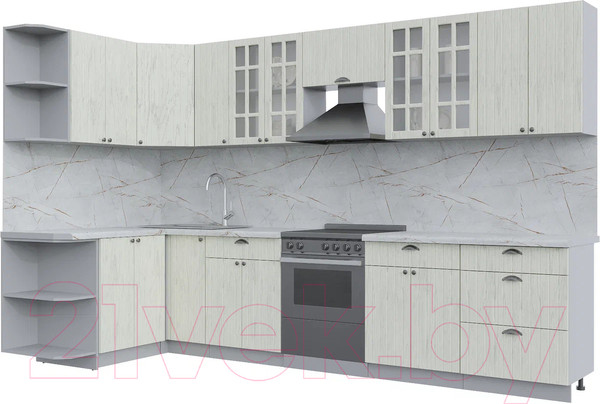 Изображение товара Кухонный гарнитур Интерлиния Берес 1.5x3.3 левая (дуб снежный/серый каспий)