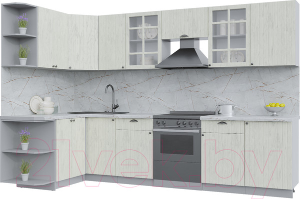 Изображение товара Кухонный гарнитур Интерлиния Берес 1.5x3.1 левая (дуб снежный/серый каспий)