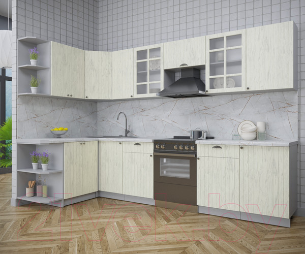 Изображение товара Кухонный гарнитур Интерлиния Берес 1.5x3.1 левая (дуб снежный/серый каспий)