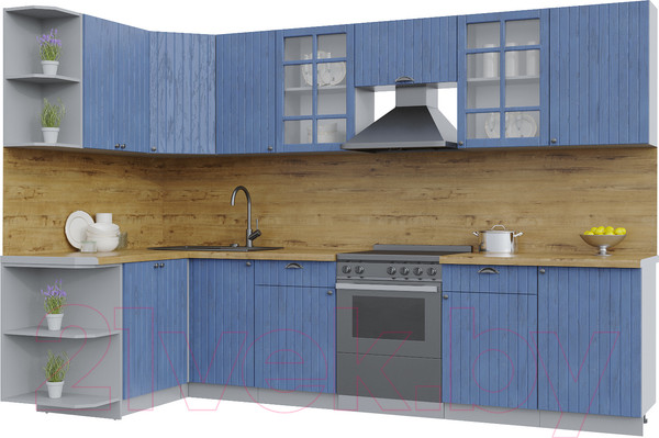 Изображение товара Кухонный гарнитур Интерлиния Берес 1.5x3.1 левая (дуб лазурный/дуб бунратти)