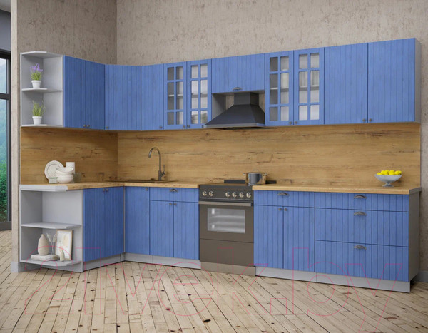 Изображение товара Кухонный гарнитур Интерлиния Берес 1.5x3.5 левая (дуб лазурный/дуб бунратти)