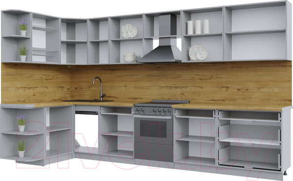 Изображение товара Кухонный гарнитур Интерлиния Берес 1.5x3.6 левая (дуб лазурный/дуб бунратти)
