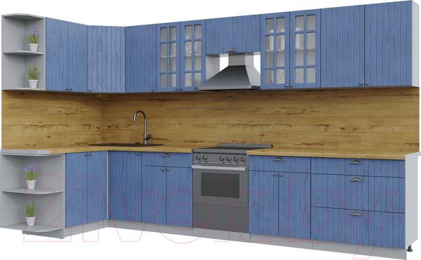Изображение товара Кухонный гарнитур Интерлиния Берес 1.5x3.6 левая (дуб лазурный/дуб бунратти)