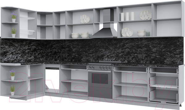 Изображение товара Кухонный гарнитур Интерлиния Берес 1.5x3.8 левая (дуб лазурный/дуб бунратти)