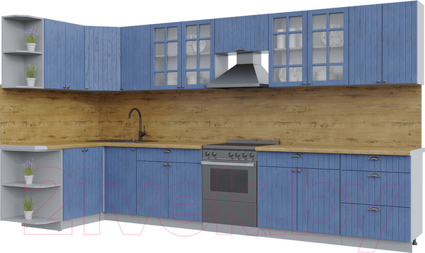 Изображение товара Кухонный гарнитур Интерлиния Берес 1.5x3.8 левая (дуб лазурный/дуб бунратти)