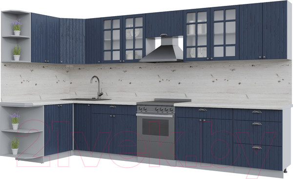 Изображение товара Кухонный гарнитур Интерлиния Берес 1.5x3.7 левая (дуб королевский/бискайская сосна)