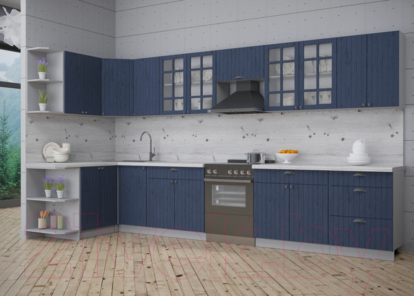 Изображение товара Кухонный гарнитур Интерлиния Берес 1.5x3.8 левая (дуб королевский/бискайская сосна)