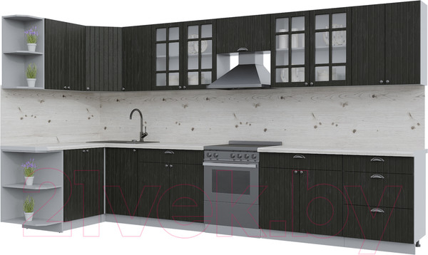 Изображение товара Кухонный гарнитур Интерлиния Берес 1.5x3.8 левая (дуб английский/бискайская сосна)