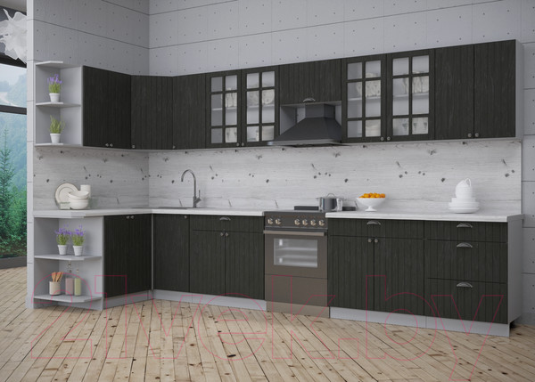 Изображение товара Кухонный гарнитур Интерлиния Берес 1.5x3.8 левая (дуб английский/бискайская сосна)