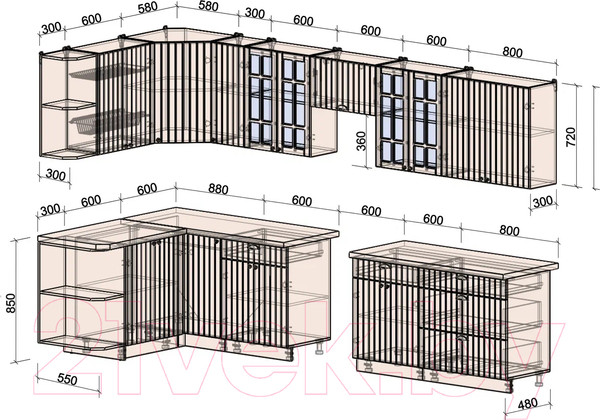 Изображение товара Кухонный гарнитур Интерлиния Берес 1.5x3.5 левая (дуб английский/бискайская сосна)