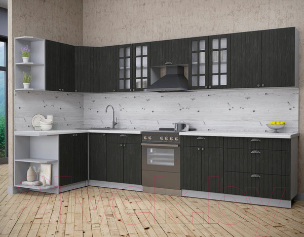 Изображение товара Кухонный гарнитур Интерлиния Берес 1.5x3.5 левая (дуб английский/бискайская сосна)