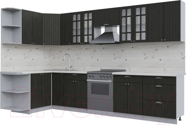 Изображение товара Кухонный гарнитур Интерлиния Берес 1.5x3.3 левая (дуб английский/бискайская сосна)