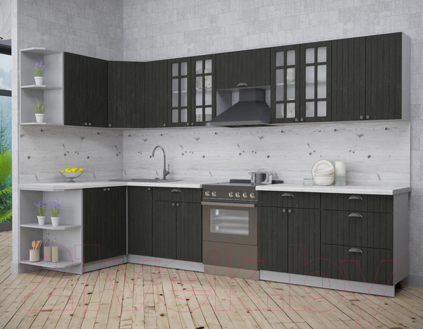 Изображение товара Кухонный гарнитур Интерлиния Берес 1.5x3.3 левая (дуб английский/бискайская сосна)