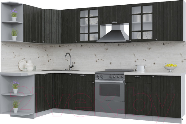 Изображение товара Кухонный гарнитур Интерлиния Берес 1.5x3.1 левая (дуб английский/бискайская сосна)